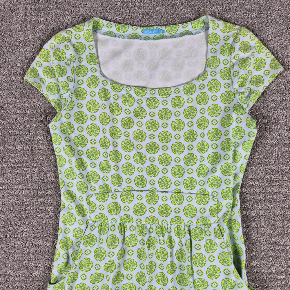 J McLaughlin Catalina Cloth Shift Dress Womens S Green Geometric Pockets